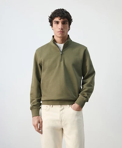 Mango Men's Cotton Zip-Neck Sweatshirt