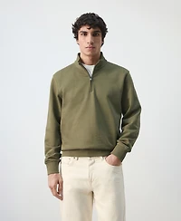 Mango Men's Cotton Zip-Neck Sweatshirt