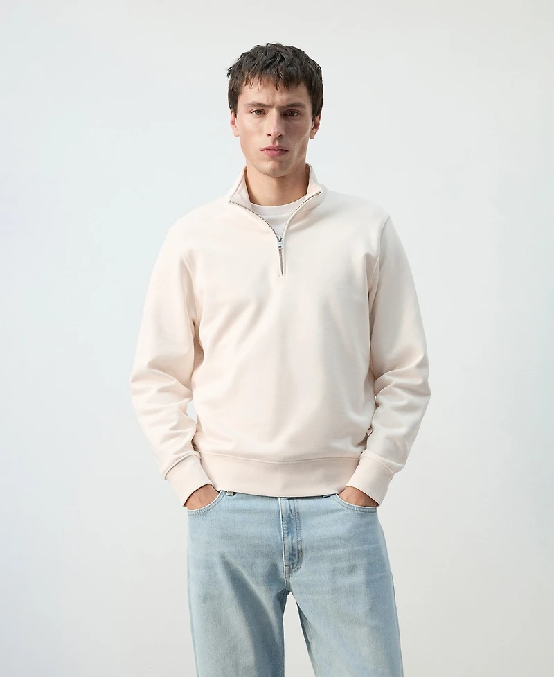 Mango Men's Cotton Zip-Neck Sweatshirt