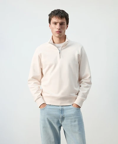 Mango Men's Cotton Zip-Neck Sweatshirt
