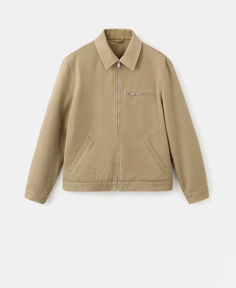 Mango Men's Corduroy Collar Denim Jacket