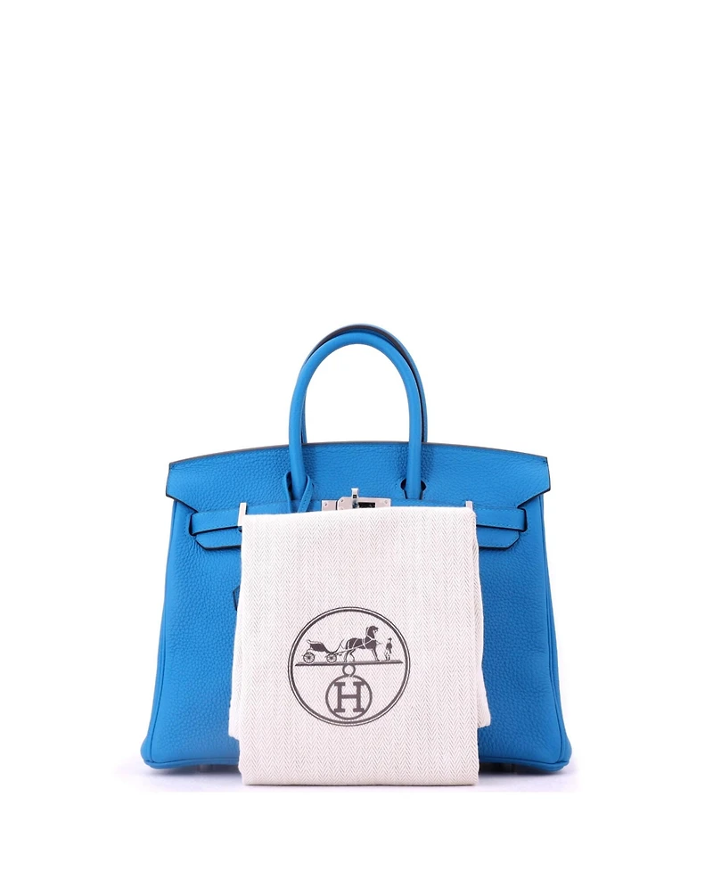 Pre-Owned HERMES Birkin 25 Handbag Blue Togo with Palladium Hardware