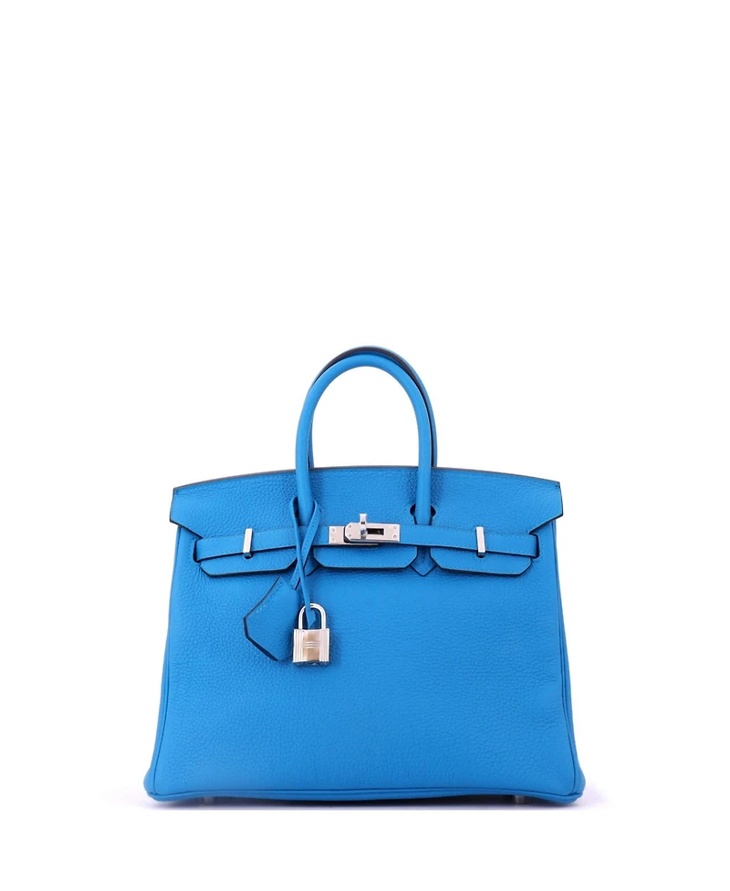 Pre-Owned HERMES Birkin 25 Handbag Blue Togo with Palladium Hardware