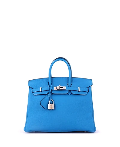 Pre-Owned HERMES Birkin 25 Handbag Blue Togo with Palladium Hardware