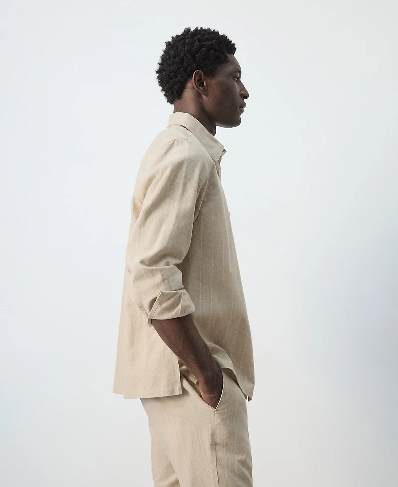 Mango Men's Linen and Cotton Blend Striped Shirt