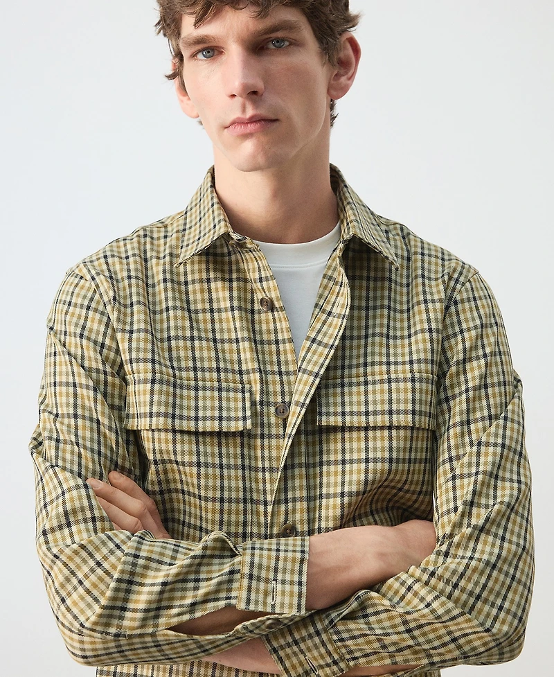 Mango Men's Plaid Print Button Jacket