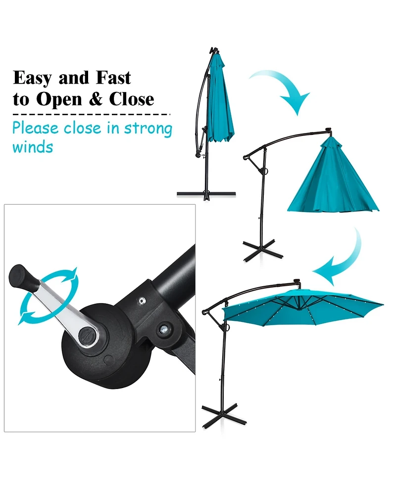 Gymax 10Ft Offset Hanging Umbrella Patio Outdoor w/ 32 Solar Led Lights