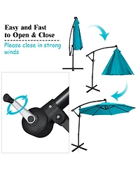Gymax 10Ft Offset Hanging Umbrella Patio Outdoor w/ 32 Solar Led Lights