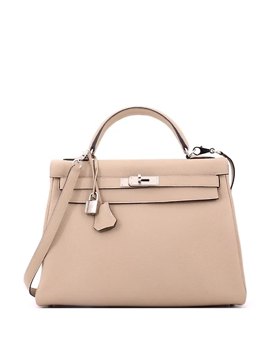 Pre-Owned HERMES Kelly Handbag Light Togo with Palladium Hardware