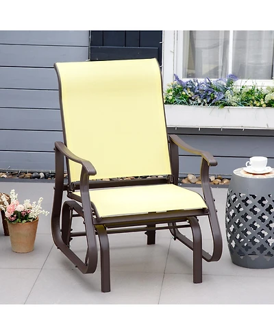 Clihome Outdoor Swing Glider Chair, Patio Mesh Rocking Chair with Steel Frame for Backyard, Garden and Porch, Beige
