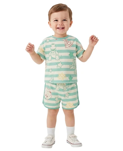 Toy Story Boys' 2T-5T Short-Sleeve T-Shirt and Stripe Shorts, 2-Piece Set