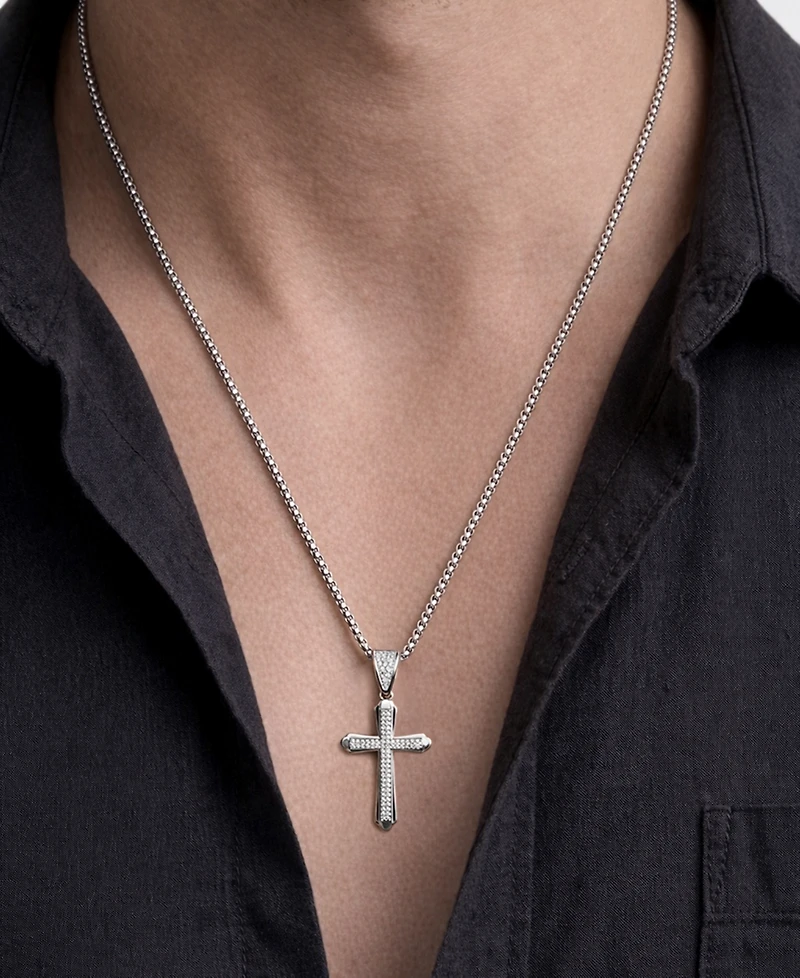 Macy's Men's Diamond Cross Pendant Necklace (1/4 ct. t.w.) in Sterling Silver