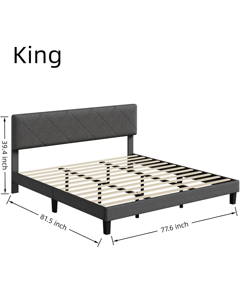 gaomon Noise-Free Upholstered Bed Frame Platform with Diamond Stitched Padded Headboard, Wooden Slats, Sturdy Mdf, Easy Assembly