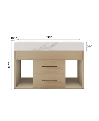 Sillysis 29.9" Floating Bathroom Vanity with Ceramic Sink, Sintered Stone Top, 2 Soft Close Drawers