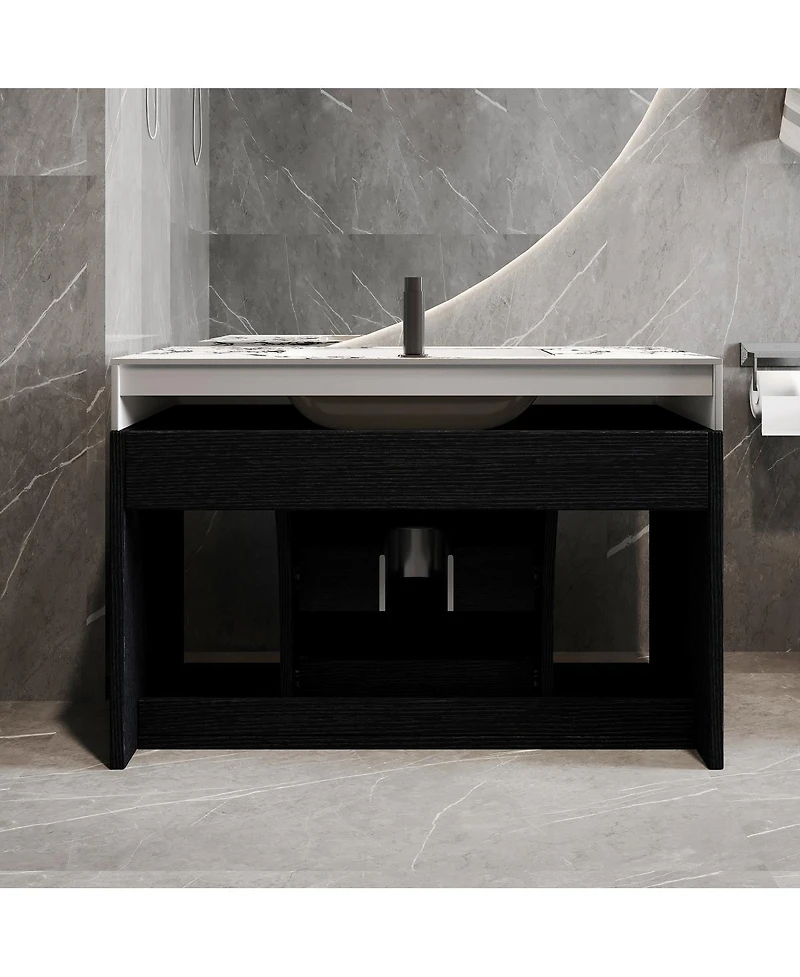 Sillysis 29.9" Floating Bathroom Vanity with Ceramic Sink, Sintered Stone Top, 2 Soft Close Drawers, Wall Mounted for Small Bathrooms