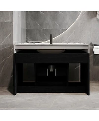 Sillysis 29.9" Floating Bathroom Vanity with Ceramic Sink, Sintered Stone Top, 2 Soft Close Drawers, Wall Mounted for Small Bathrooms