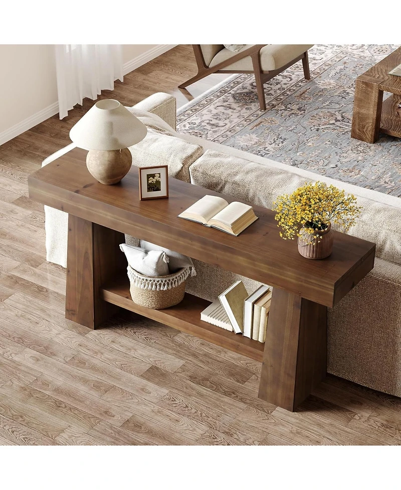 Tribesigns Solid Wood Console Table, 63-Inch EntrywayTable with Storage, Long Wooden Sofa Table Behind Couch for Entryway, Hallway, Foyer, Living Room