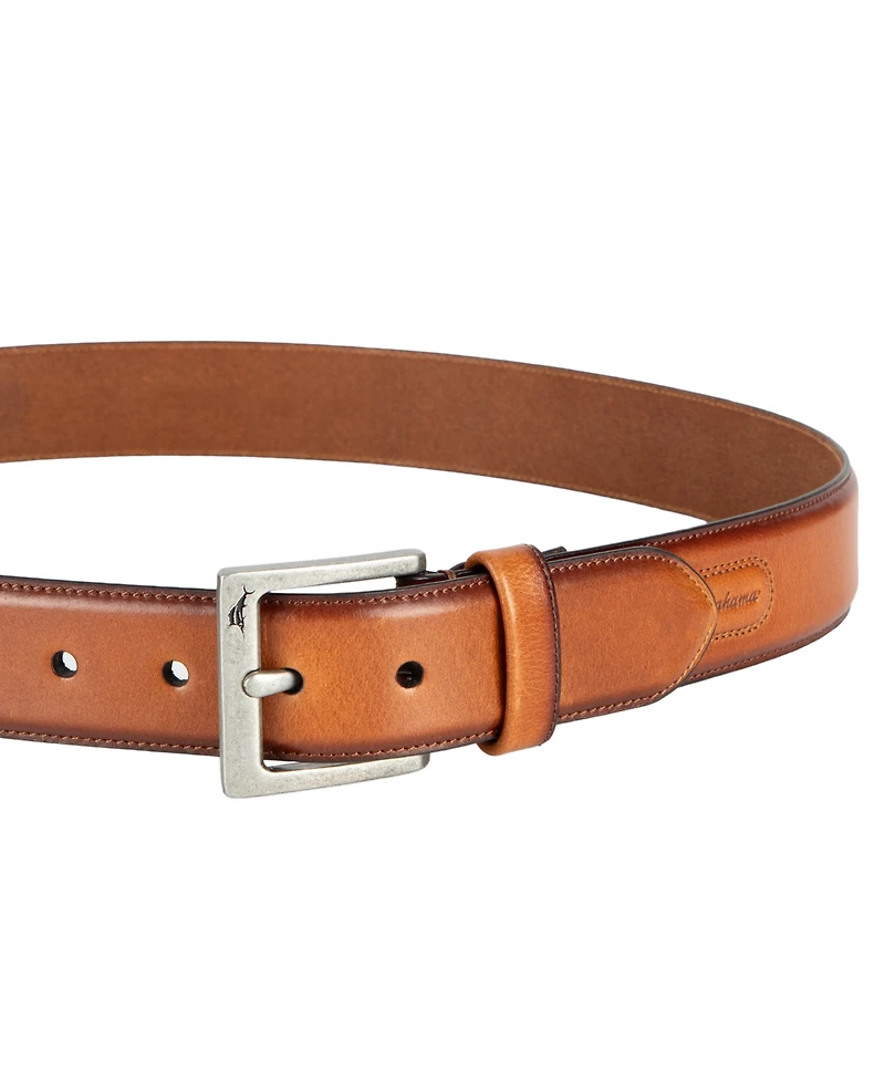 Tommy Bahama Men's Classic Casual Leather with Burnished Edges Belt