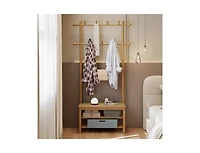 Slickblue Pe Rattan Hall Tree Coat Rack with Bench and Shoe Storage