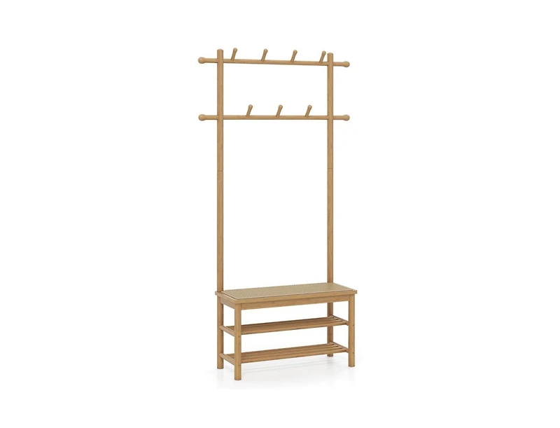 Slickblue Pe Rattan Hall Tree Coat Rack with Bench and Shoe Storage
