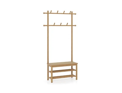 Slickblue Pe Rattan Hall Tree Coat Rack with Bench and Shoe Storage