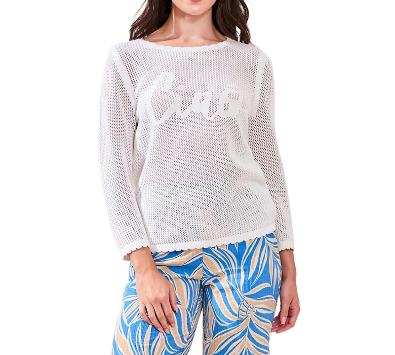 Tribal Women's Open-Stitch Embroidered Crew Neck Sweater