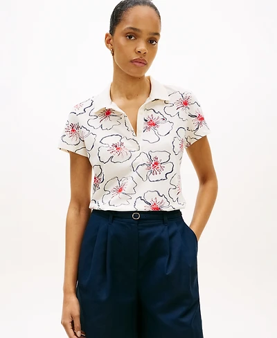 Tommy Hilfiger Women's Classic Pique Printed Short-Sleeve Polo Top