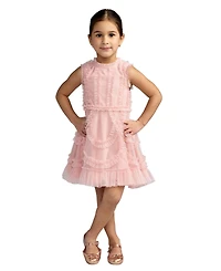 Girls High Neck Sleeveless Micro Ruffle Mini Dress