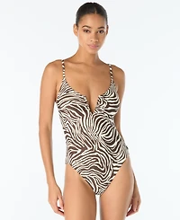 Vince Camuto Women's V-Neck Printed One-Piece Swimsuit