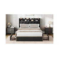 gaomon Queen Size Bed Frame with 4 Storage Drawers, Velvet Fabric Upholstered Platform Bed with Tufted Headboard, Wooden Slats, No Box Spring Required
