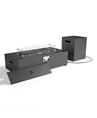 Gymojoy 2-Piece Outdoor Fire Table Set 42.9 Inch Rectangle Gas Firepit with Tank Cover