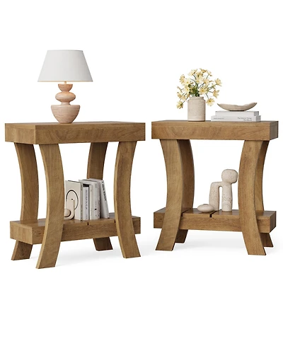 Tribesigns 2-Tier Rectangular End Table Set of 2, Narrow Side Table, Small Night Stand for Bedroom, Living Room, Small Spaces