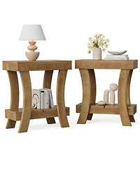 Tribesigns 2-Tier Rectangular End Table Set of 2, Narrow Side Table, Small Night Stand for Bedroom, Living Room, Small Spaces