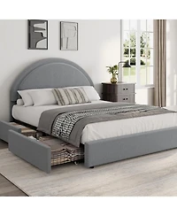 gaomon Queen Bed Frame with Storage Drawers, Upholstered Boucle Platform Round Headboard, Heavy Duty & Noise Free, No Box Spring Needed