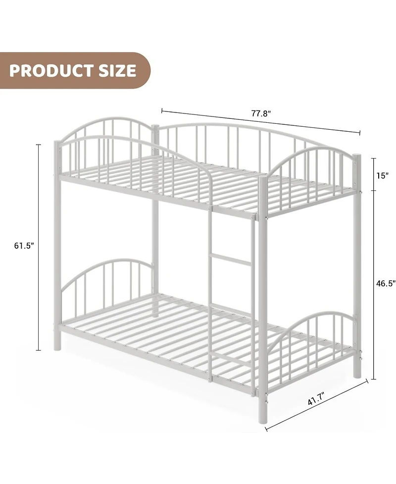 gaomon Metal Bunk Bed Twin Over Twin, Heavy Duty Bunkbeds Frame with Arched Guardrail and Safety Ladder