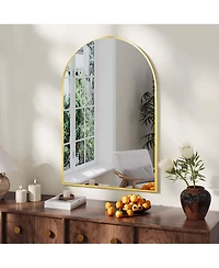 Homfan Arched Bathroom Mirror, Wall Mounted Vanity Metal Frame, Modern Wraparound Hanging Mirror Bathroom, Vanity, Living Room