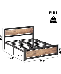 gaomon Size Bed Frame with Wood Headboard, Industrial Platform Bed with Heavy Duty Slat Support
