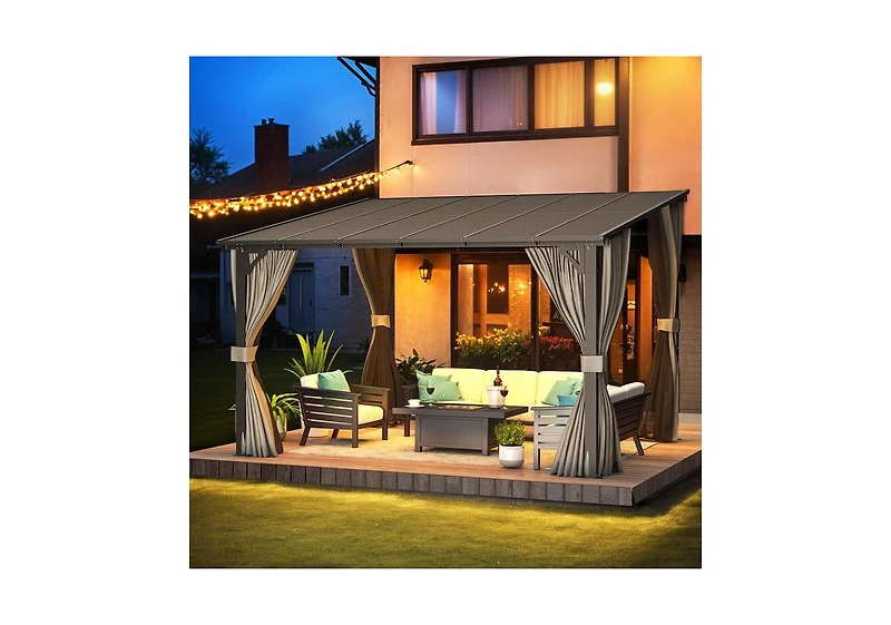 Aecojoy 12'x10' Wall Gazebo with Curtains and Mosquito Netting