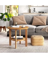 sumyeg Outdoor Teak Wood Round Side Table with Slatted Shelf