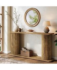 Tribesigns 63" Long Console Table, Mid Century Modern Behind Couch Sofa Table with Shelves