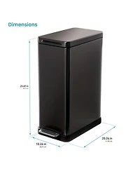 Home Zone Living 12 Gallon Slim Stainless Steel Kitchen Trash Can with Step Pedal and Soft Close Lid