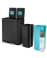 Home Zone Living 16 Gallon Stainless Steel Kitchen Trash and Recycling Can with CleanAura Odor Control Soft Close Lids