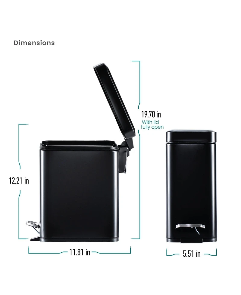 Home Zone Living 1.3 Gallon Slim Stainless Steel Trash Can with Step on Pedal and Soft Close Lid