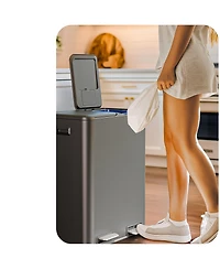 Home Zone Living 16 Gallon Stainless Steel Dual Trash and Recycling Can with Removable Liners Soft Close Lids