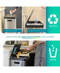 Home Zone Living 19 Gallon Stainless Steel Dual Trash and Recycling Can with CleanAura Odor Control and Soft Close Lid