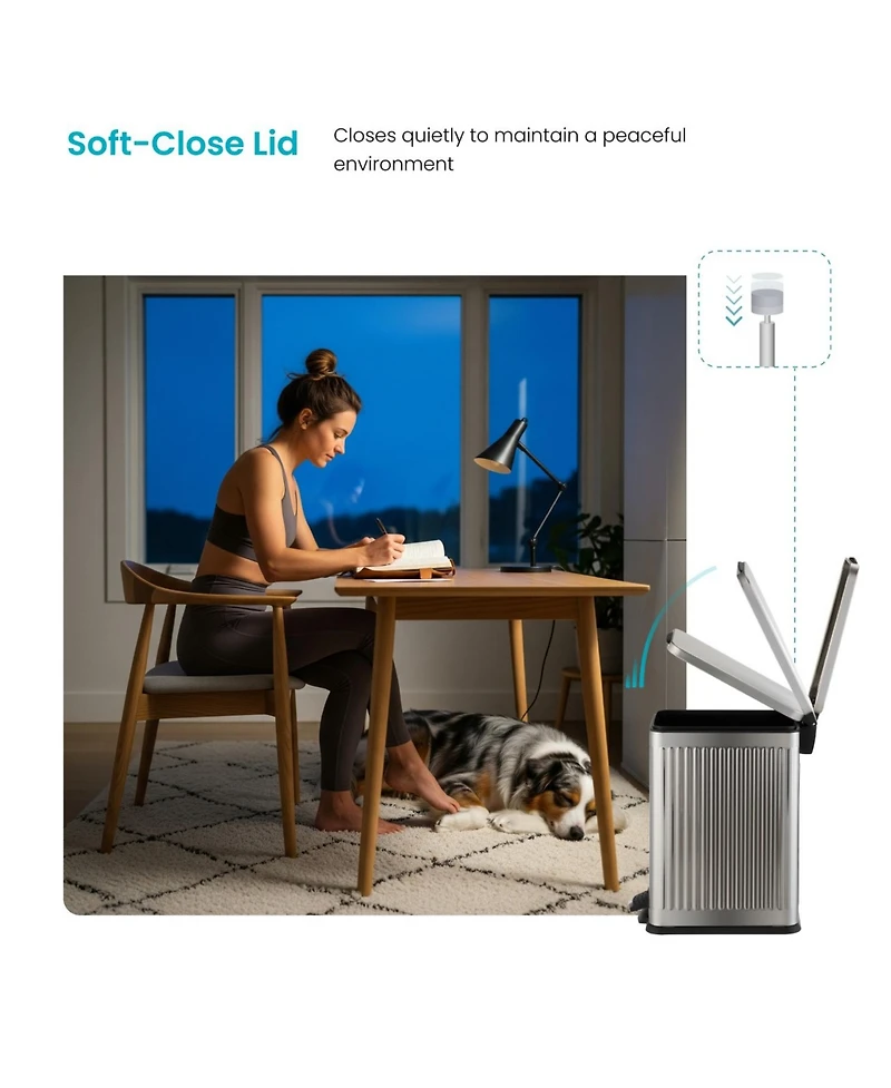 Home Zone Living 3 Gallon Slim Stainless Steel Trash Can with Reeded Pattern, Step Pedal and Soft Close Lid