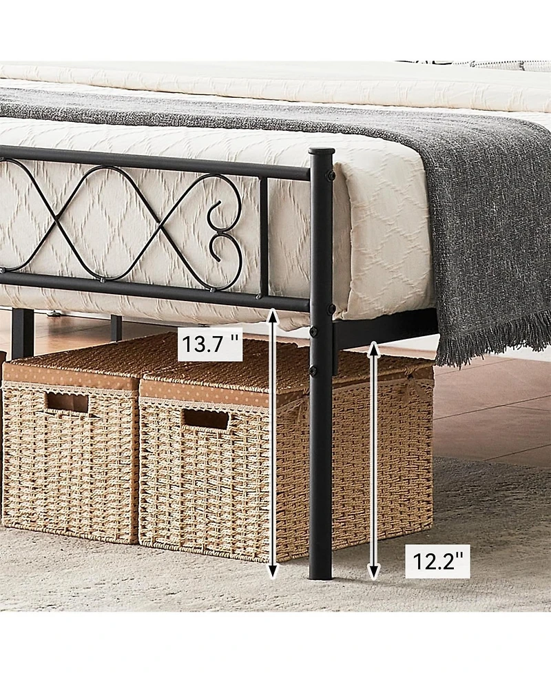 gaomon Twin Bed Frame Heart-Shaped Headboard Footboard Metal Slat Support Under-Bed Storage Noise-Free