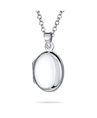Bling Jewelry Simple Plain Oval Keepsake Photo Lockets Necklace Pendant .925 Silver Sterling