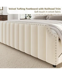 gaomon California King Platform Bed Frame Velvet Upholstered Tall Headboard Footboard Nailhead Trim No Box Spring Cream