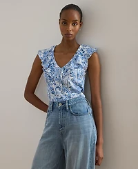 Lauren Ralph Women's Sleeveless V-Neck Top